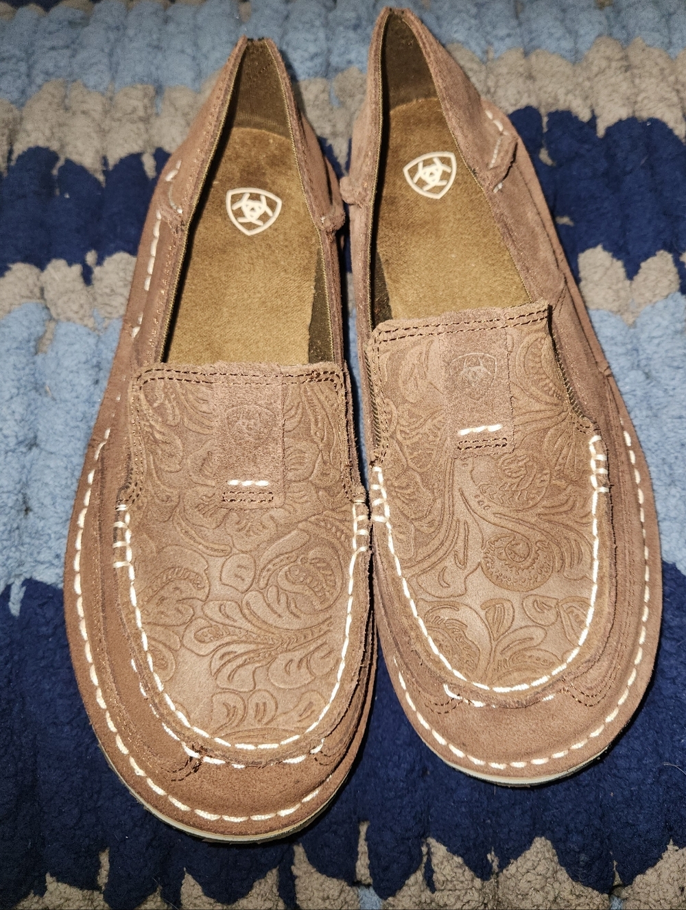 Ariat Brown Suede Embossed Slip-On Loafers Never Worn. NWOT.